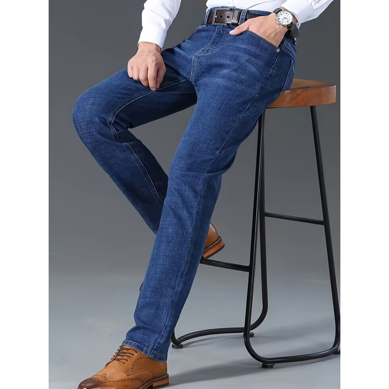 Vīriešu džinsi - taisns piegriezums, brīva silueta, fleece oderes, maiga elastība, šņorēšanas aizdare, piemēroti visām sezonām