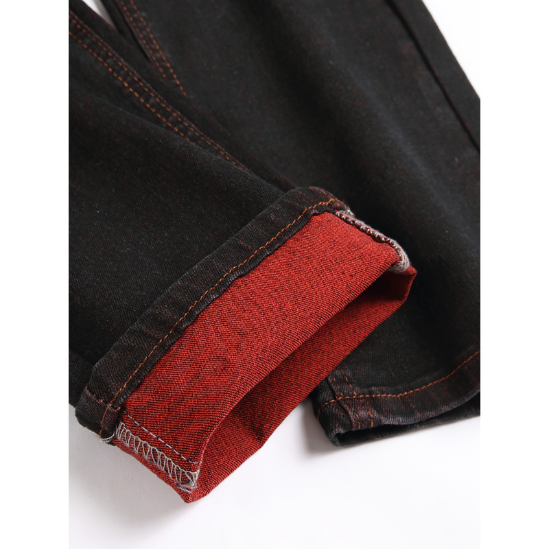 Jeans deteriorați, Slim Fit, talie medie-înaltă, croială dreaptă, cu căptușeală fleece