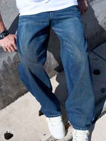 Мъжки дънки – уличен стил, прав крак, ръчно рисувани, с цип, ниска талия