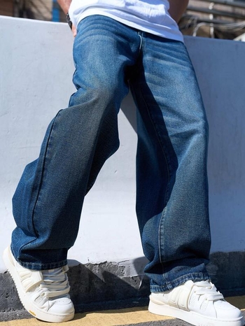 Мъжки дънки – уличен стил, прав крак, ръчно рисувани, с цип, ниска талия