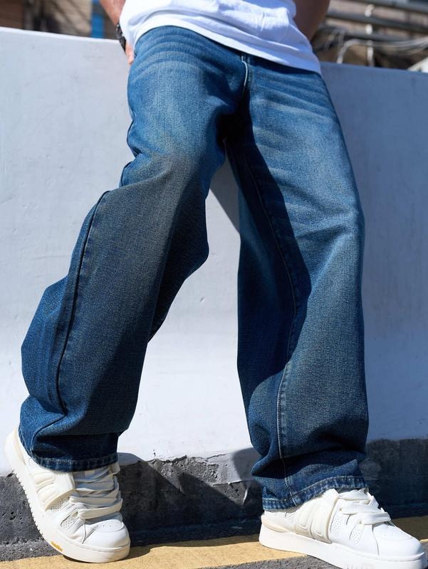Blugi bărbați – stil street, croială dreaptă, pictură manuală, fermoar, talie joasă