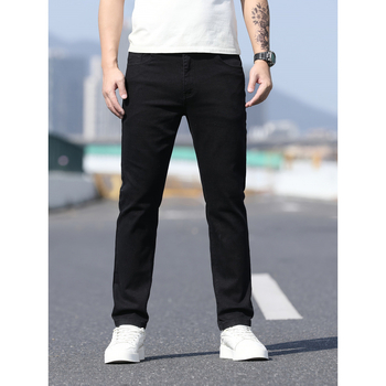 Дънки - Лайт бизнес стил, дънки с прави крачета, свободна кройка, подплатени флисом, двойна талия, закопчаване с връзка