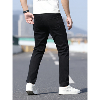 Дънки - Лайт бизнес стил, дънки с прави крачета, свободна кройка, подплатени флисом, двойна талия, закопчаване с връзка