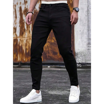 Džinsai, tiesaus kirpimo, fleece įdaila, poliesterio mišinys, raištelių užsegimas