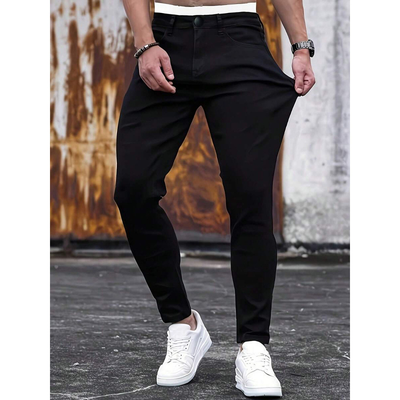 Džinsai, tiesaus kirpimo, fleece įdaila, poliesterio mišinys, raištelių užsegimas