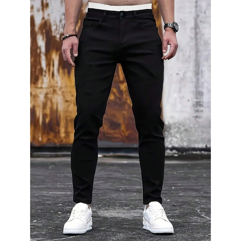 Džinsai, tiesaus kirpimo, fleece įdaila, poliesterio mišinys, raištelių užsegimas