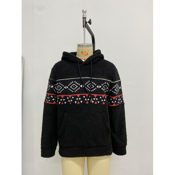 Мъжки суитшърт с качулка – етнически стил, джоб, 100% полиестер, лека еластичност, подходящ за четири сезона