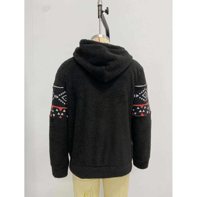 Vīriešu kapucēts džemperis etniskā stilā ar kabatu, 100% poliesters, neliela elastība, piemērots visām sezonām