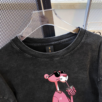 Памучна тениска, текстов принт, дълъг ръкав, кръгло деколте, свободна кройка, средна дължина