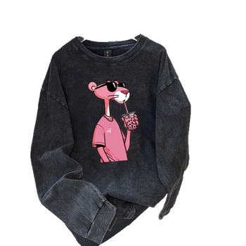 Памучна тениска, текстов принт, дълъг ръкав, кръгло деколте, свободна кройка, средна дължина