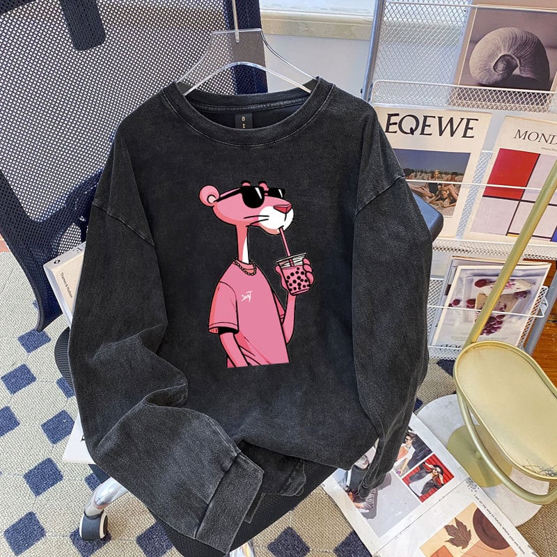 Tricou din bumbac, imprimeu text, mâneci lungi, guler rotund, croi lejer, lungime medie-lungă