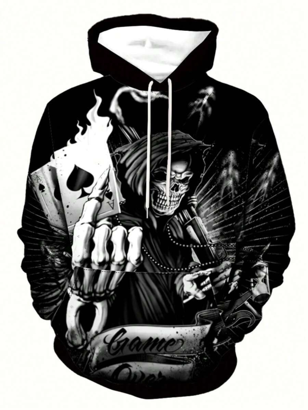 Vīriešu kapucēts džemperis ar 3D digitālo druku, rāvējslēdzējs, 95% poliesters, patch kabata, piemērots pavasarim un rudenim.