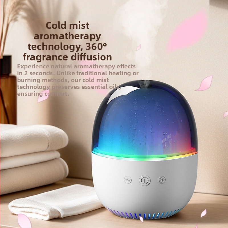 Ултразвуков ароматерапевтичен овлажнител USB, компактен настолен за помещения до 10 м², резервоар до 0,5 л, шум до 36 дБ
