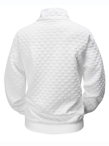 Мъжки сет от вафелна плетка със стойка яка, пуловер с дълъг ръкав и дълги панталони, полиестер, есен 2025