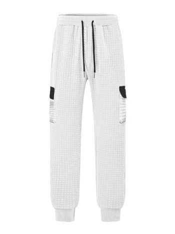 Мъжки сет от вафелна плетка със стойка яка, пуловер с дълъг ръкав и дълги панталони, полиестер, есен 2025