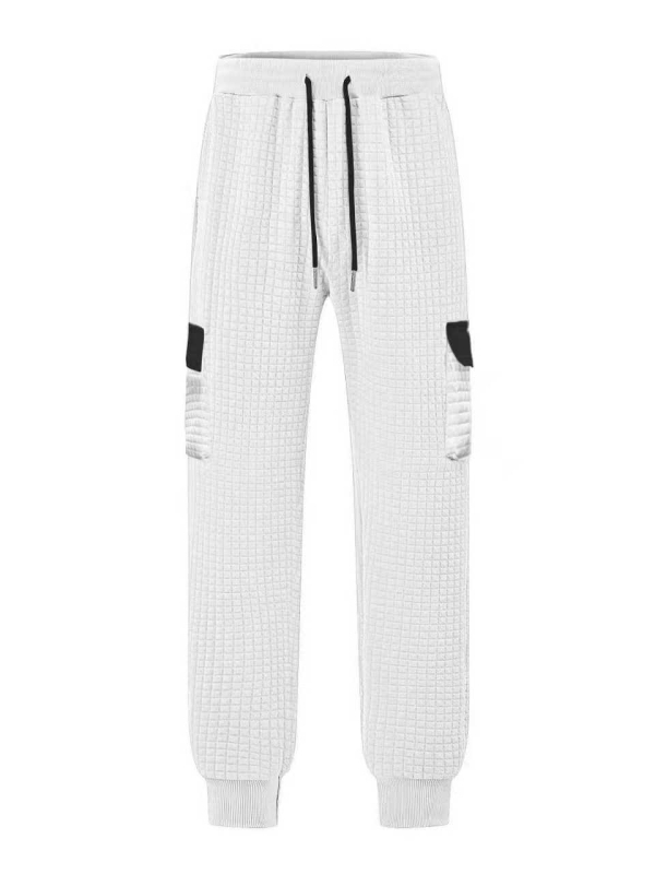 Set bărbătesc din tricot tip waffle cu guler înalt, pulover cu mânecă lungă și pantaloni lungi, poliester, toamnă 2025