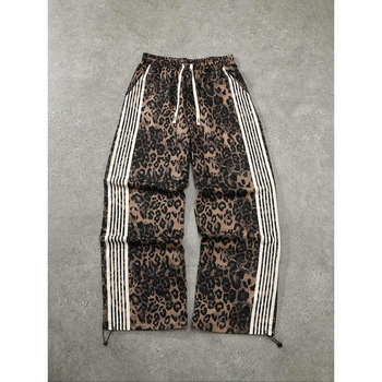 Pantaloni de lounge pentru bărbați cu imprimeu leopard și tiv contrast, primăvară, material principal 100%, senzație premium
