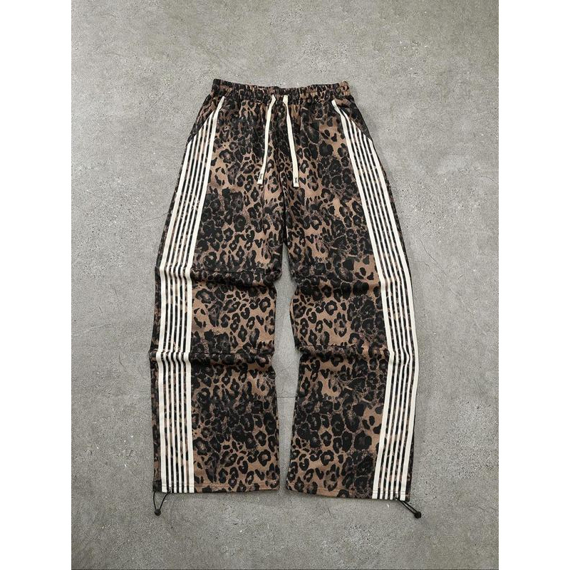 Pantaloni de lounge pentru bărbați cu imprimeu leopard și tiv contrast, primăvară, material principal 100%, senzație premium