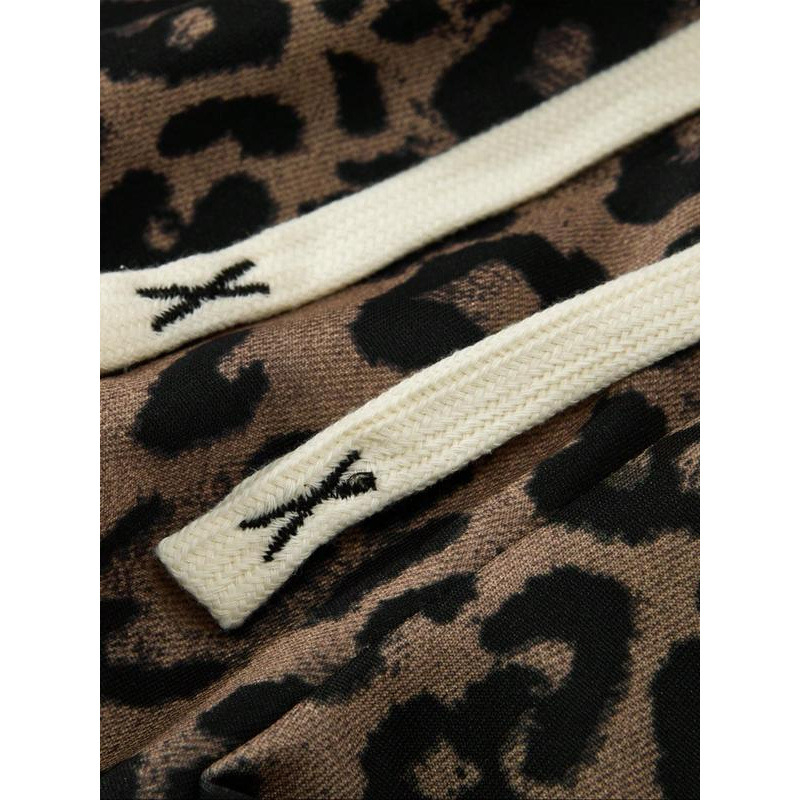 Pantaloni de lounge pentru bărbați cu imprimeu leopard și tiv contrast, primăvară, material principal 100%, senzație premium