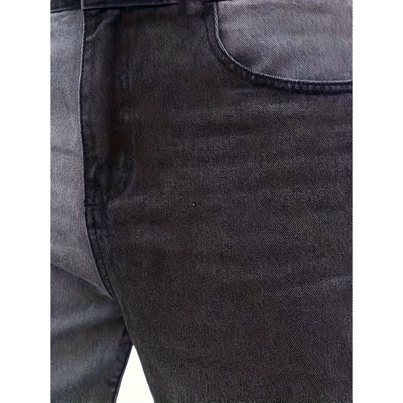 Jeansi pentru bărbați cu model bloc, material ușor elastic, căptușeală fleece, talie dublă, închidere cu șnur