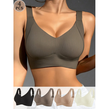 Sieviešu bezšuvju, bezvadu push-up krūšturi, 4 gab. komplekts, Lycra