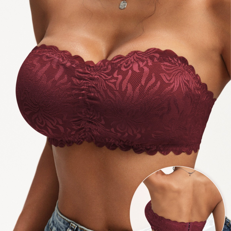 Bez plecu siksnām danteles krūšturis-camis – bezvadu, 3/4 kauss, plāna veidota kupra, Push-Up, Nilon