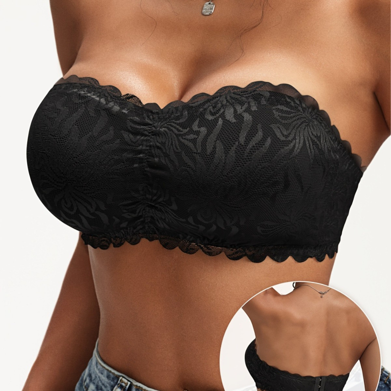 Bez plecu siksnām danteles krūšturis-camis – bezvadu, 3/4 kauss, plāna veidota kupra, Push-Up, Nilon