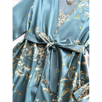 Σετ πιτζάμας ύπνου με εκτύπωση κερασιάς, V-λαιμό, Sea Island μετάξι, μεσαίου βάρους