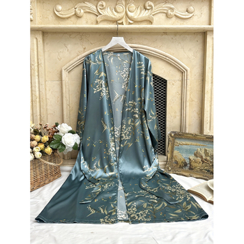 Σετ πιτζάμας ύπνου με εκτύπωση κερασιάς, V-λαιμό, Sea Island μετάξι, μεσαίου βάρους