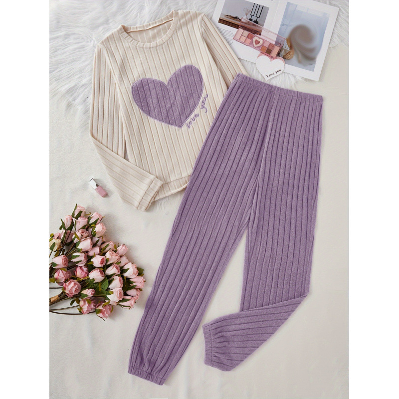 Set de pijamale tricot brodat cu elastan, transparent casual, ultra-subțire 40 g/m², 95% poliester, 5% elastan, guler rotund
