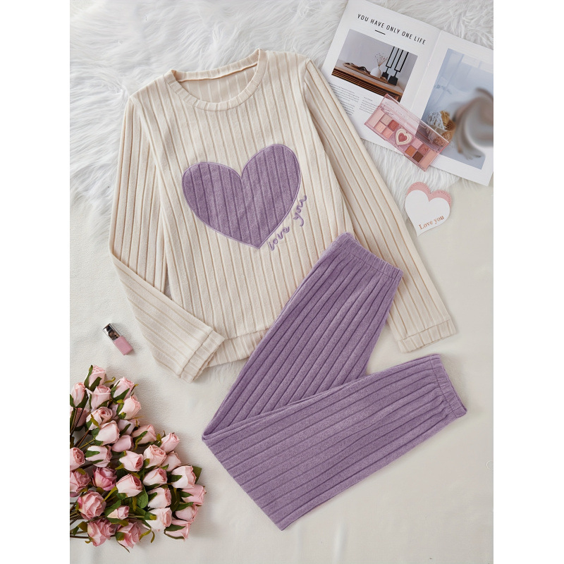 Set de pijamale tricot brodat cu elastan, transparent casual, ultra-subțire 40 g/m², 95% poliester, 5% elastan, guler rotund