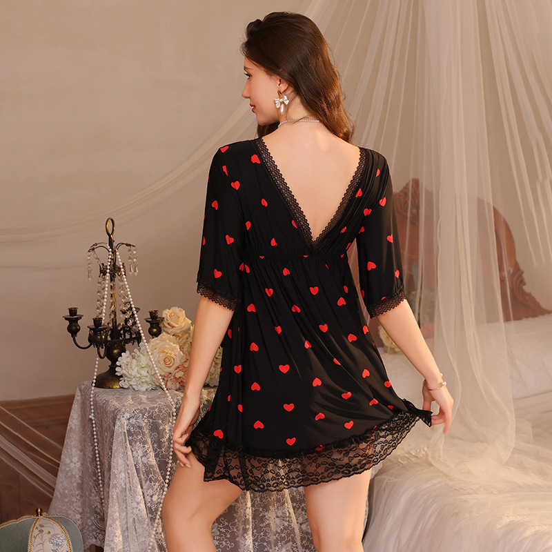 Set de pijama din două piese din Ice Silk cu decolteu în V adânc, fustă scurtă, mâneci 3/4, Nylon 80-90%