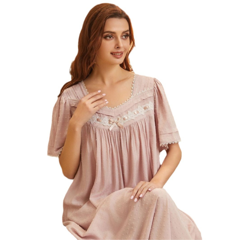 Pijama de noapte cu fustă lungă, 100% viscoză, țesătură subțire, guler pătrat, mâneci 3/4