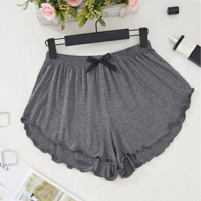 Șorturi pijama din Milk Silk cu funda - Casual simplu, 95–100% poliester, țesătură subțire, 141–160 g/m2