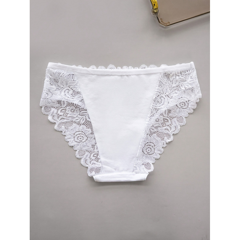 Sieviešu biksītes ar mežģīņu apdari, elpojošas, vidējā talija, vienkrāsainas, 90% neilons, 10% elastāns