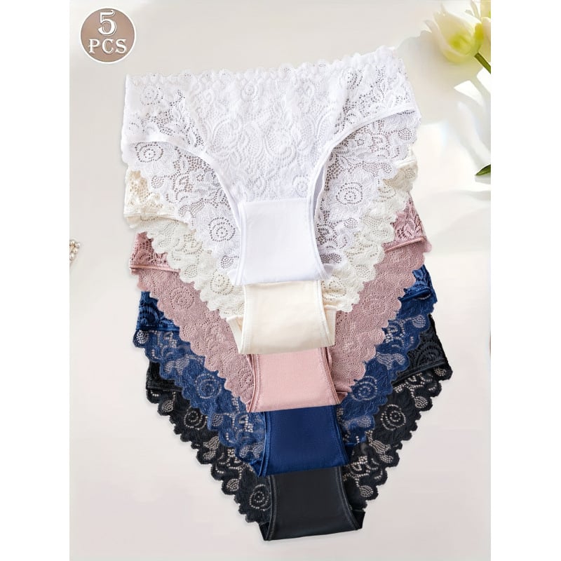 Sieviešu biksītes ar mežģīņu apdari, elpojošas, vidējā talija, vienkrāsainas, 90% neilons, 10% elastāns