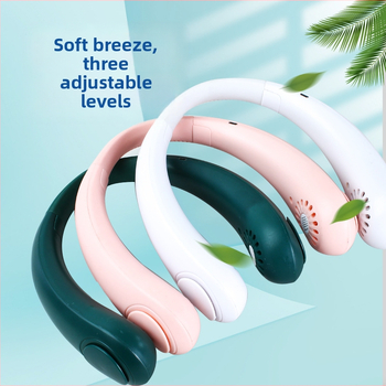 Безлопестен вентилатор за врата – USB презареждаем, вградена 1000–1200 mAh батерия, 3 скорости, естествен вятър, шум под 36 dB