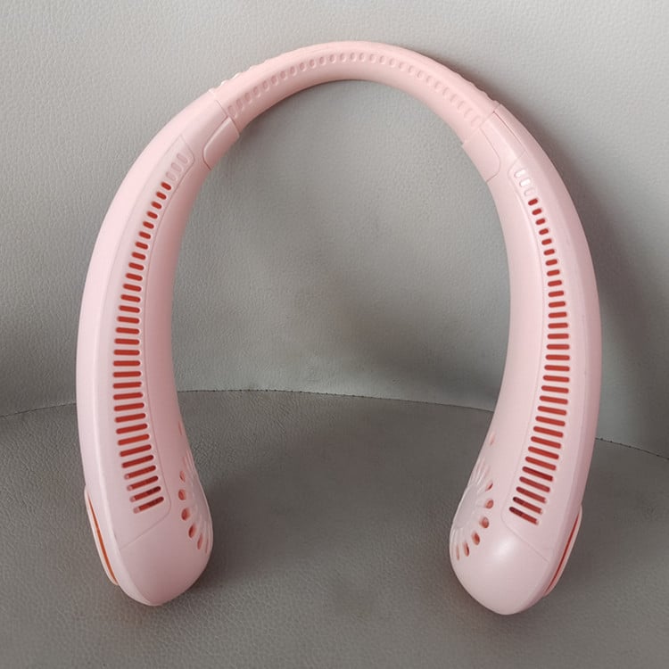 Безлопестен вентилатор за врата – USB презареждаем, вградена 1000–1200 mAh батерия, 3 скорости, естествен вятър, шум под 36 dB