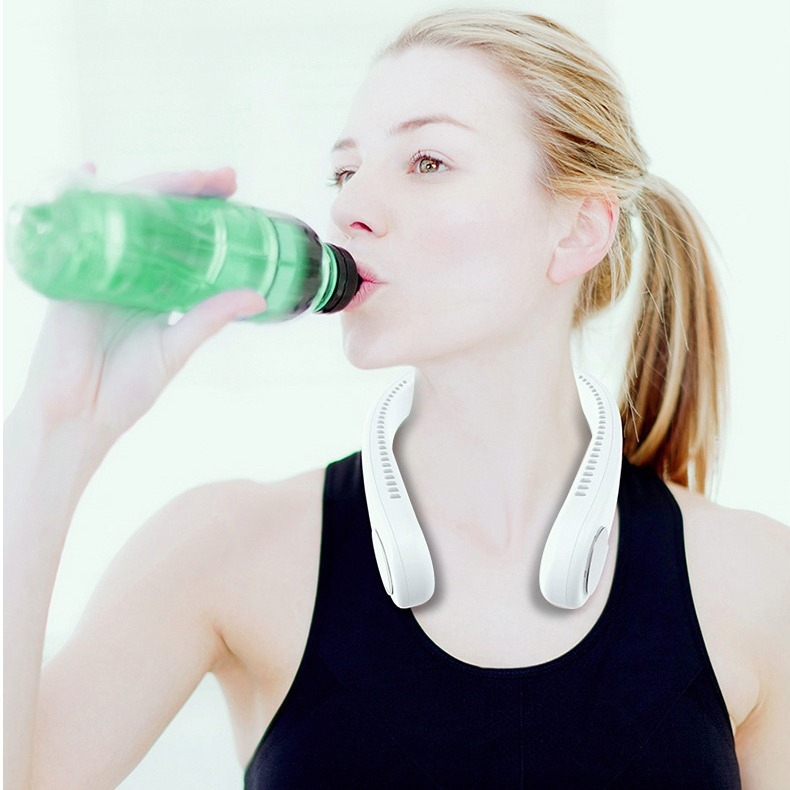 Безлопестен вентилатор за врата – USB презареждаем, вградена 1000–1200 mAh батерия, 3 скорости, естествен вятър, шум под 36 dB