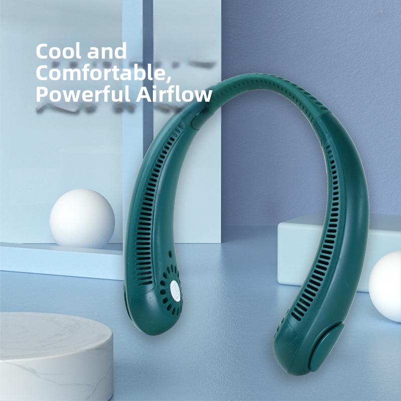 Безлопестен вентилатор за врата – USB презареждаем, вградена 1000–1200 mAh батерия, 3 скорости, естествен вятър, шум под 36 dB