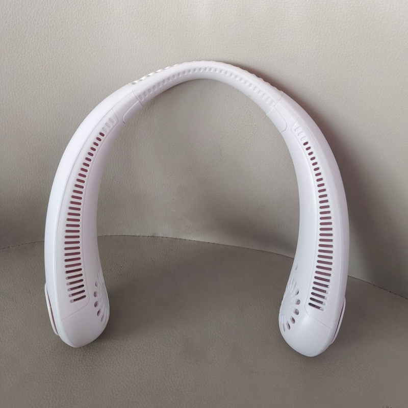 Безлопестен вентилатор за врата – USB презареждаем, вградена 1000–1200 mAh батерия, 3 скорости, естествен вятър, шум под 36 dB