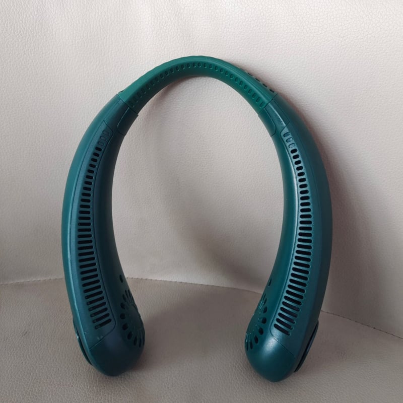 Безлопестен вентилатор за врата – USB презареждаем, вградена 1000–1200 mAh батерия, 3 скорости, естествен вятър, шум под 36 dB