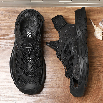 Vyriniai vasariniai tinkliniai sandalai su Velcro užsegimu, kvėpuojantys, anti-slip, gumos padai