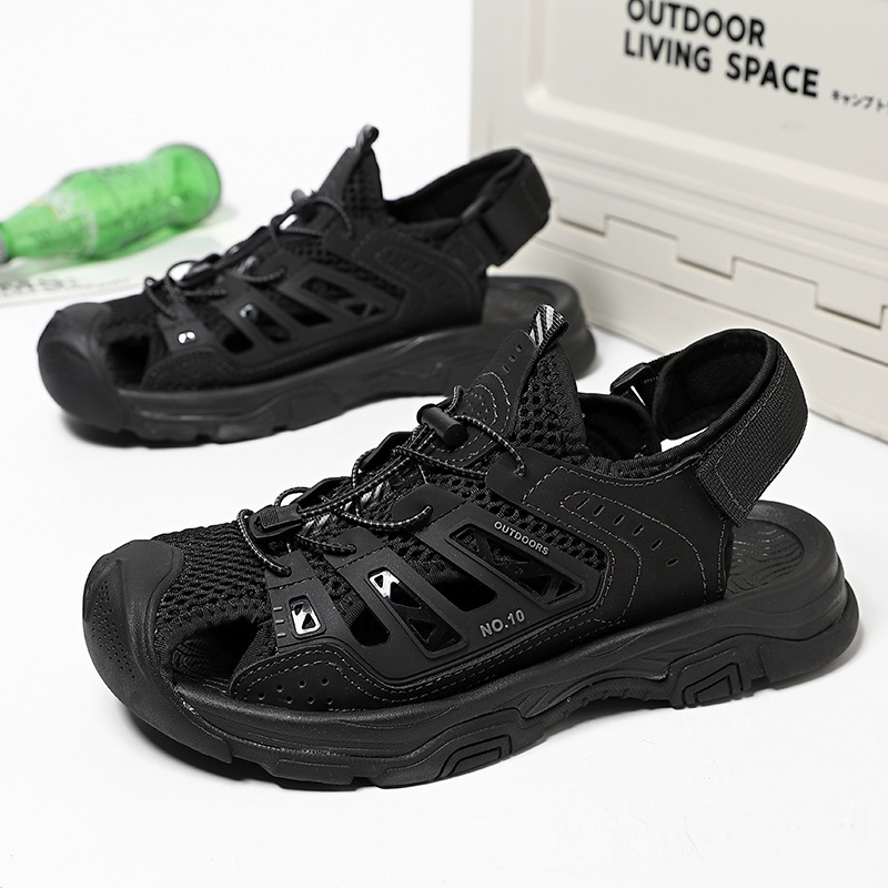 Vyriniai vasariniai tinkliniai sandalai su Velcro užsegimu, kvėpuojantys, anti-slip, gumos padai