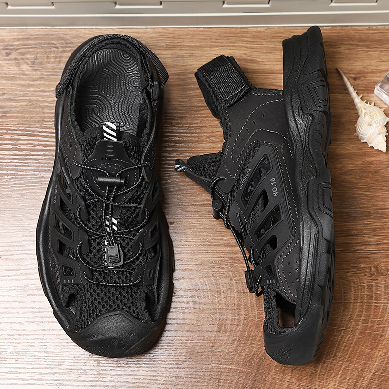 Vyriniai vasariniai tinkliniai sandalai su Velcro užsegimu, kvėpuojantys, anti-slip, gumos padai