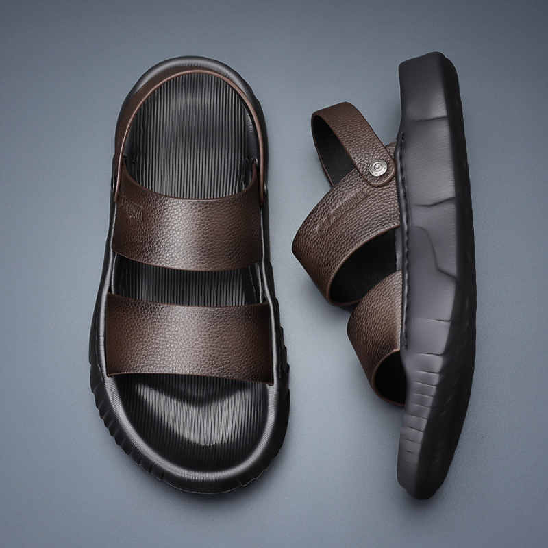 Sandale pentru bărbați cu partea superioară din piele de vițel, talpă din spumă, respirante, impermeabile și antiderapante.