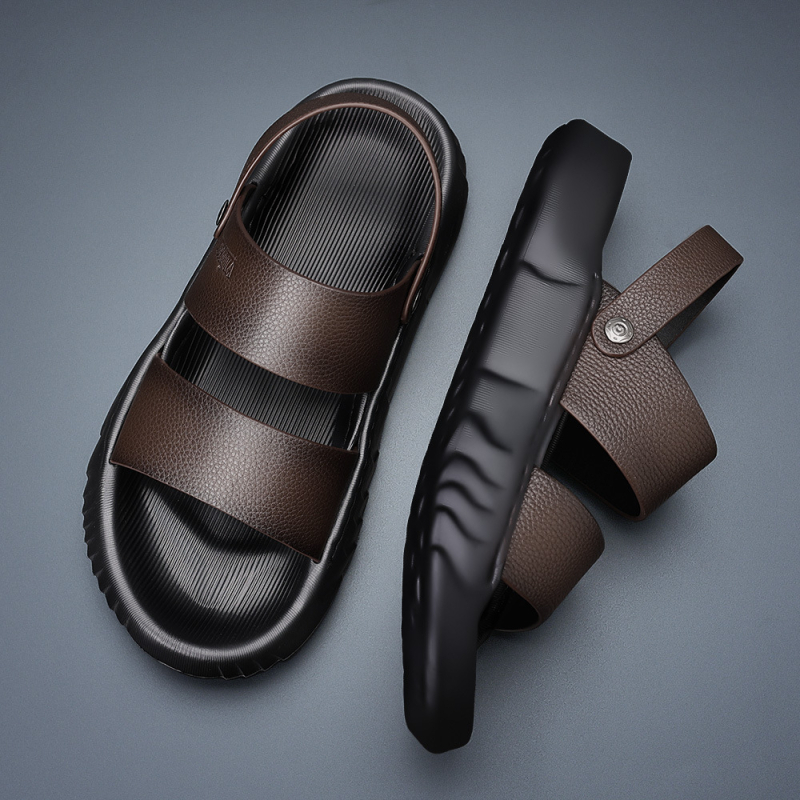 Sandale pentru bărbați cu partea superioară din piele de vițel, talpă din spumă, respirante, impermeabile și antiderapante.