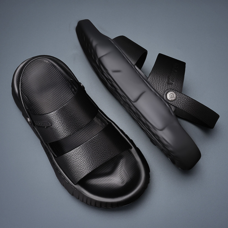 Sandale pentru bărbați cu partea superioară din piele de vițel, talpă din spumă, respirante, impermeabile și antiderapante.