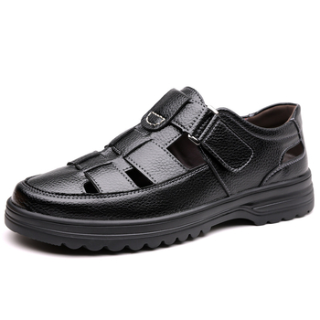 Sandale bărbați din piele perforată, Velcro, talpă din cauciuc, căptușeală din imitatie de piele, anti-derapare