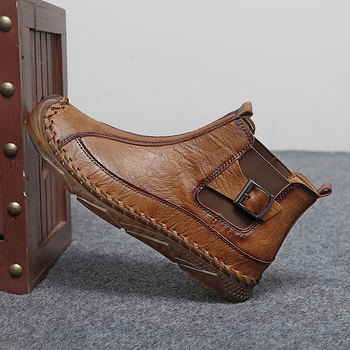 Martin μποτάκια για άνδρες, PU επάνω μέρος, καουτσούκ σόλα, στρογγυλή μύτη, μεσαίο ύψος, επίπεδη φτέρνα, φθινοπωρινά casual μποτάκια